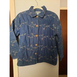 New Directions Womens M  Blue Jean jacket Denim Embroidered quilted 100% cotton